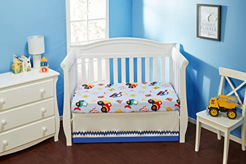 Everyday Kids 2 Pack Fitted Boys Crib Sheet, 100% Soft Breathable Microfiber Baby Sheet, Fits Standard Size Crib Mattress 28in x 52in, Nursery Sheet - Construction/Gold